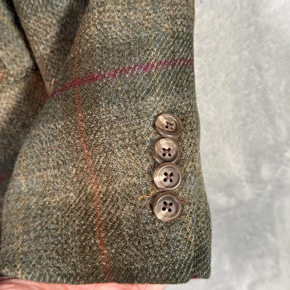 Vintage Polo Ralph Lauren Blazer Sport Coat Mens 42L Long Green Plaid Wool USA